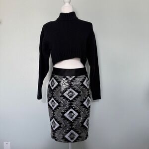 The Limited party Black silver Sequin Geometric Pencil Skirt Women's Size 2